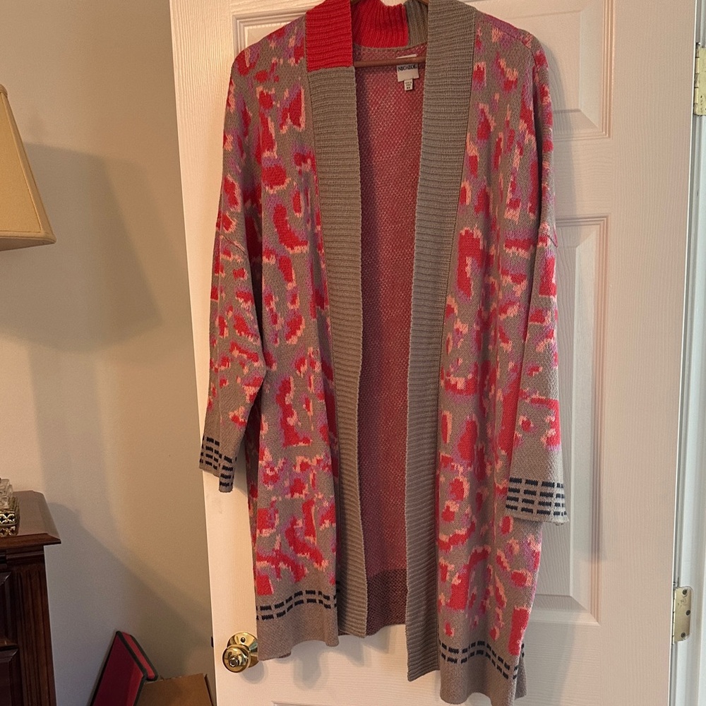 NIC+ZOE Vibrant Pink and Gray Cardigan